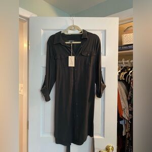 Faded black button up shirt dress with belt